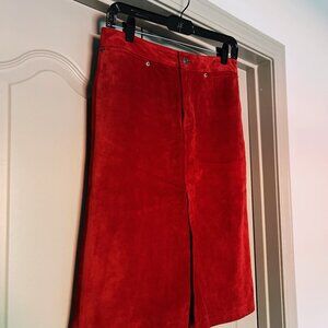Vintage Gap Leather Suede Midi Skirt Burnt Orange Genuine Y2K 90s